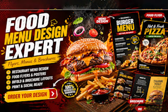 design professional food flyer, brochure design , restaurant menu, bifold