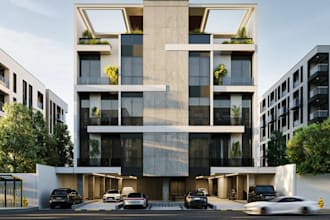 renovate modern apartment exterior, house facade design, cgi architecture render
