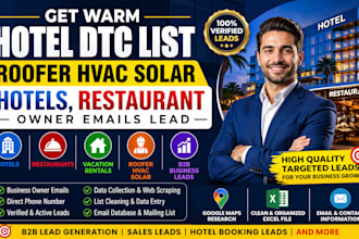 get warm hotel dtc list, roofer hvac solar, hotels, restaurant owner emails lead