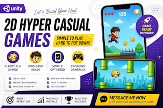 create hyper casual game, flappy run game, kids game ready, 2d unity game