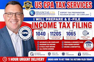 prepare income tax filing, tax return form 1040, 1120s, 1065 expat tax CPA efile