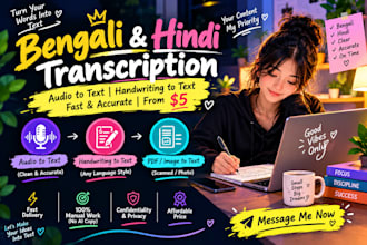 do handwriting transcription and translation bengali hindi