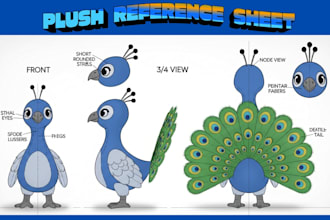 design custom plush reference sheet stuffed animal toy and ych concept tech pack
