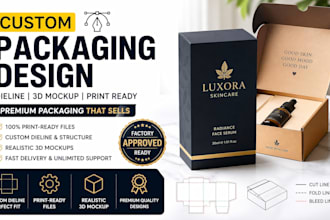 create custom box packaging dieline cut lines, luxury rigid box and 3d mockup