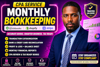 do monthly bookkeeping for US llc quickbooks shopify  ecommerce stripe CPA