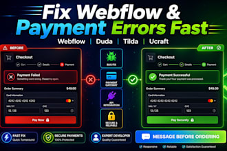 fix webflow duda tilda ucraft checkout fail payment gateway errors mobile bugs