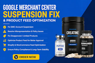 fix gmc suspension for supplements and optimize shopify woocommerce feeds