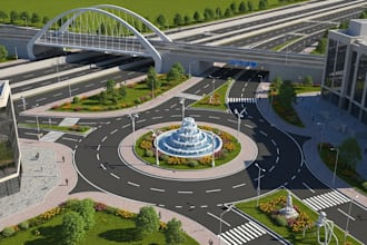 do 3d pedestrian street 3d road model shared street with sidewalk and roundabout