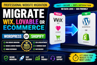 migrate wix to wordpress replit to wordpress ecommerce to shopify store design