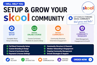 setup skool, skool community, skool online course and skool community manager