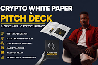 write crypto white paper design blockchain cryptocurrency pitchdeck presentation