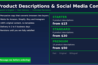 product descriptions and social media content in spanish