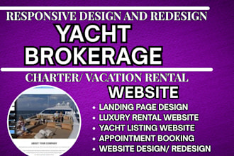 design yacht brokerage website, charter, vacation rental website yacht website