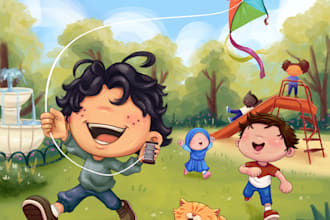 cute faceless children book illustration for kids storybook