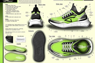 make a detailed footwear tech pack for error free manufacturing