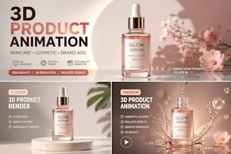 create realistic 3d skincare product animation video for cosmetic brands and ads