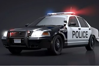 create realistic 3d police car rendering, game asset vehicle,car animation ready