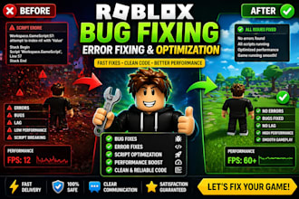fix roblox script bugs, errors and full roblox game creation script, roblox map
