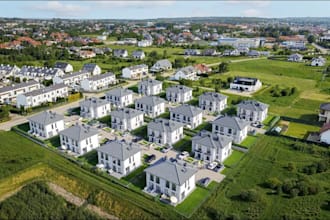 render 3d residential housing, real estate, urban masterplan, exterior landscape
