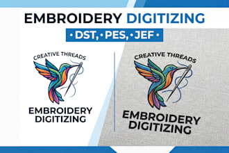 digitize your logo for embroidery in dst  pes jef format