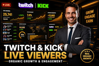 promote your twitch and kick stream for real live viewers and engagement