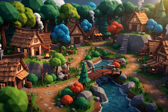 design complete low poly 3d game environment and asset pack for unity
