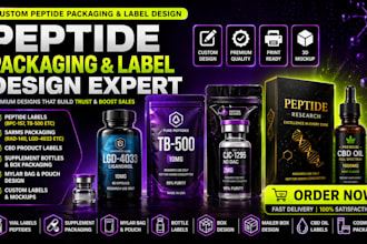 custom peptide packaging label 3d mockup product supplement pouch label design