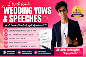 write wedding vows, best man speech, funny comedy script
