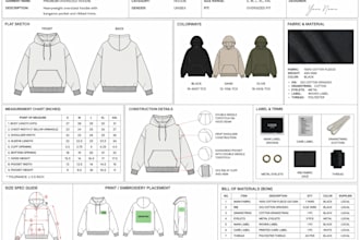 create industry standard hoodie and jacket tech packs for manufacturing