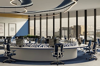 renovate modern commercial office,workspace interior layout, realistic 3d render