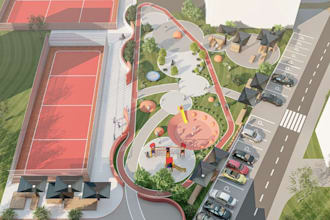 corona render outdoor public space, recreational park design,landscape site plan
