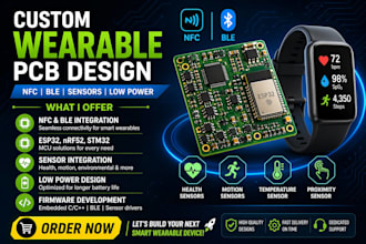 custom wearable pcb design, nfc, ble, sensors, esp32, nrf52 embedded systems iot