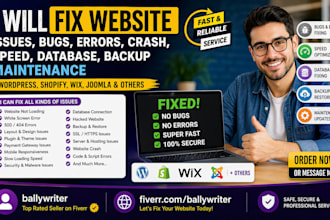 fix website issues, bugs, errors, crash, speed, database, backup maintenance