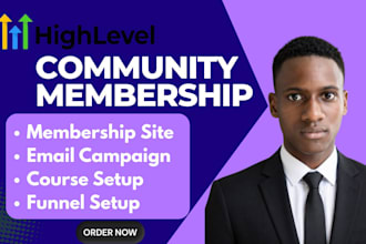 setup gohighlevel membership, salesfunnel, course, site, community landing page