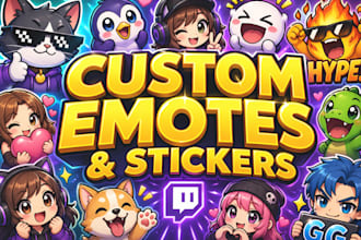 design custom twitch emotes, animated discord stickers telegram emojis