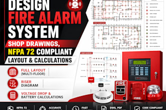 design fire alarm system shop drawings, nfpa 72 compliant layout, calculations