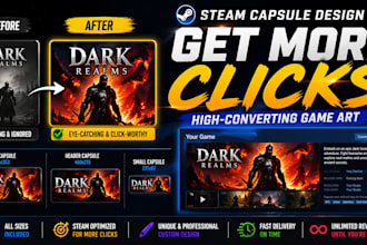 design steam store capsule art, logo and header for your game