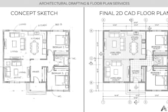 produce accurate 2d architectural floor plans and cad drafting from sketch
