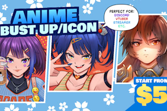 draw cute anime icon for profile picture or vtuber
