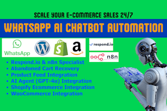 build whatsapp ai chatbot for ecommerce store using respond io and n8n workflow