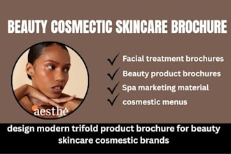 design modern trifold product brochure for beauty skincare cosmestic brands