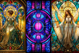 create design classic stained glass art mosaic logo character illustration art
