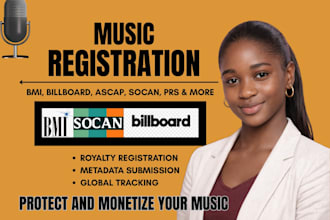 handle music registration for copyright bmi, ascap, prs, socan, secas royalties