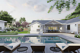 do landscape backyard design, 3d rendering,  pool, patio, pergola, garden design