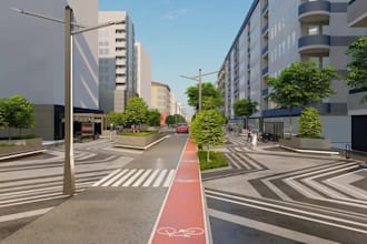redesign smart city, pedestrian street, bike lane, traffic transport, crosswalk