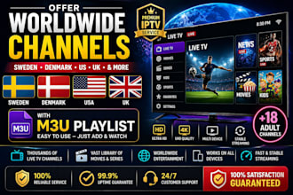 offer worldwide channels sweden, denmark, us, uk, adult, with m3u playlist