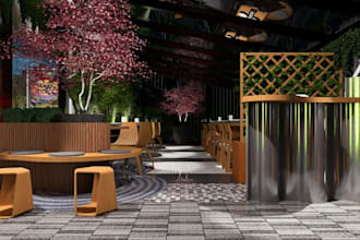 design 3d restaurant, café, interior and exterior