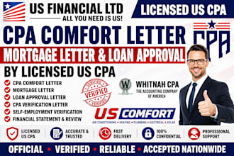 provide licensed US CPA comfort letter mortgage letter, loan approval CPA letter