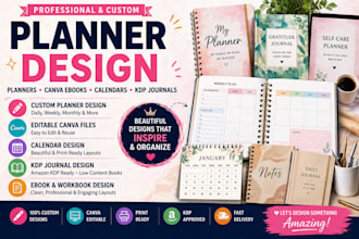 do custom planner design editable canva ebook calendar design kdp journal design