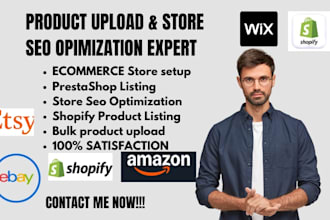 upload product, optimize ebay, shopify, wix woocommerce prestashop store design